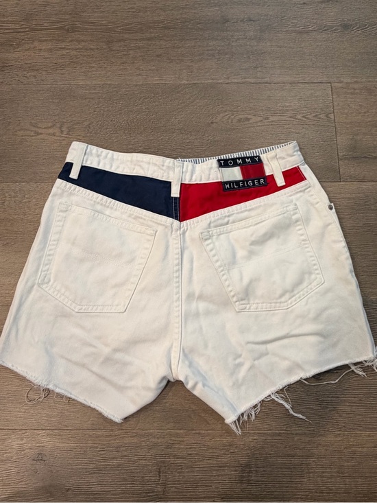 Pants - Tommy Hilfiger Vintage 90s Flag Patch White Distressed Shorts Red White Blue